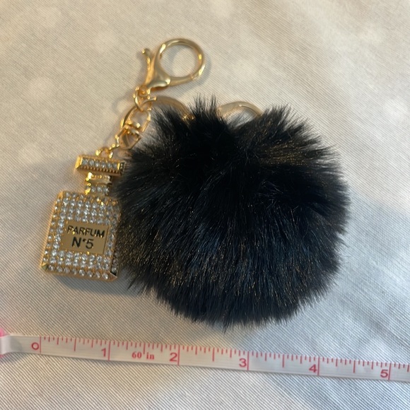 NEW Black Pom with Rhinestone perfume charm luxury style keychain - Picture 5 of 5